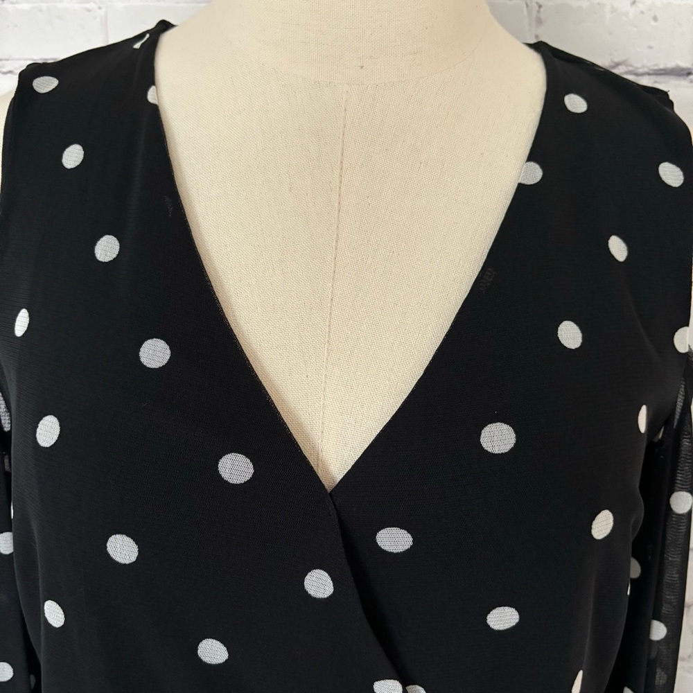 INC Long Sleeve Cold Shoulder Polka Dot Surplice Top--EUC--M - Picture 2 of 14